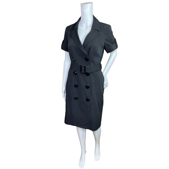 INC International Concepts 6 Black Short Sleeve Double Breasted Shirt Dress - Picture 4 of 7